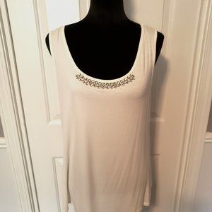 Women's Dressbarn Sleeveless White Silver Jewels Crew Neck Top Sz XL NWT